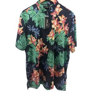 RLX Ralph Lauren Mens Tropical Floral Print Polo Shirt Short Sleeve Size L NWT